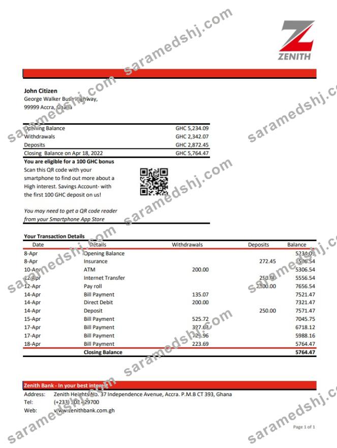 Ghana Zenith bank statement